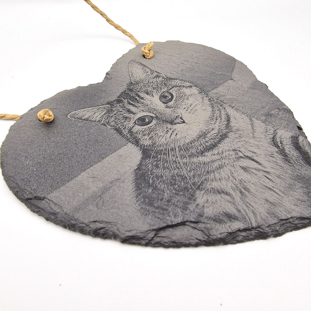 Personalised Laser Engraved Heart Shaped Slate - 15 x 15cm  - Cat Example 2