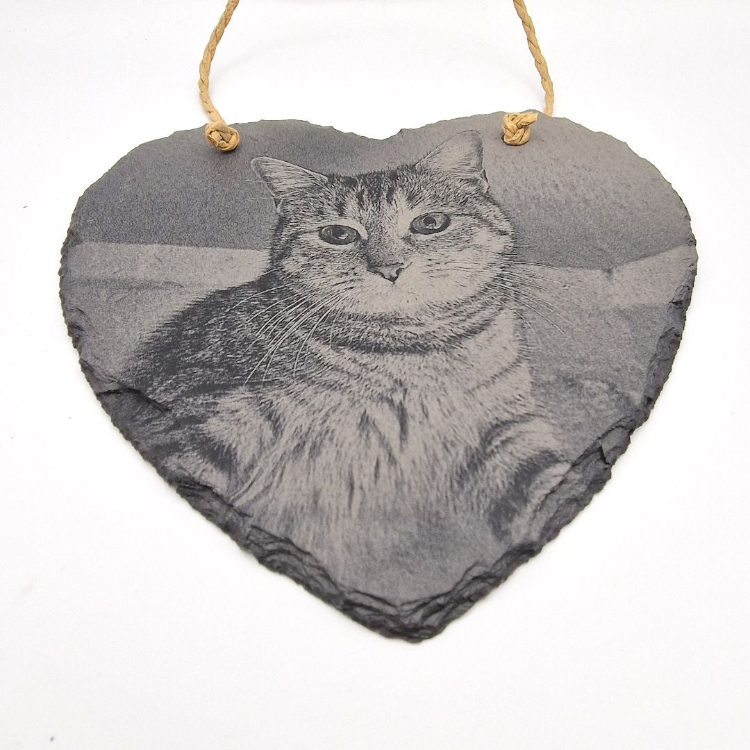 Personalised Laser Engraved Heart Shaped Slate - 15 x 15cm  - Cat Example 3