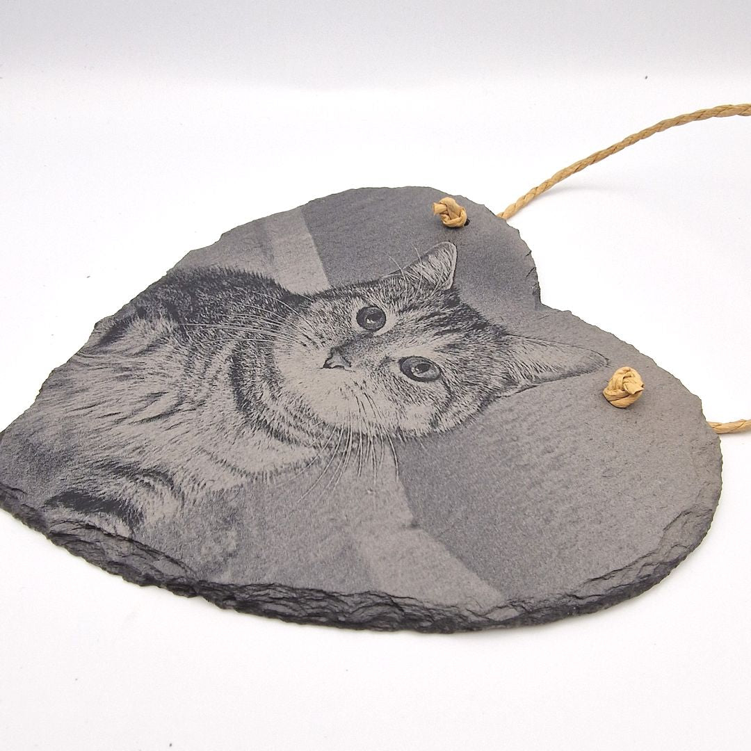 Personalised Laser Engraved Heart Shaped Slate - 15 x 15cm  - Cat Example 4