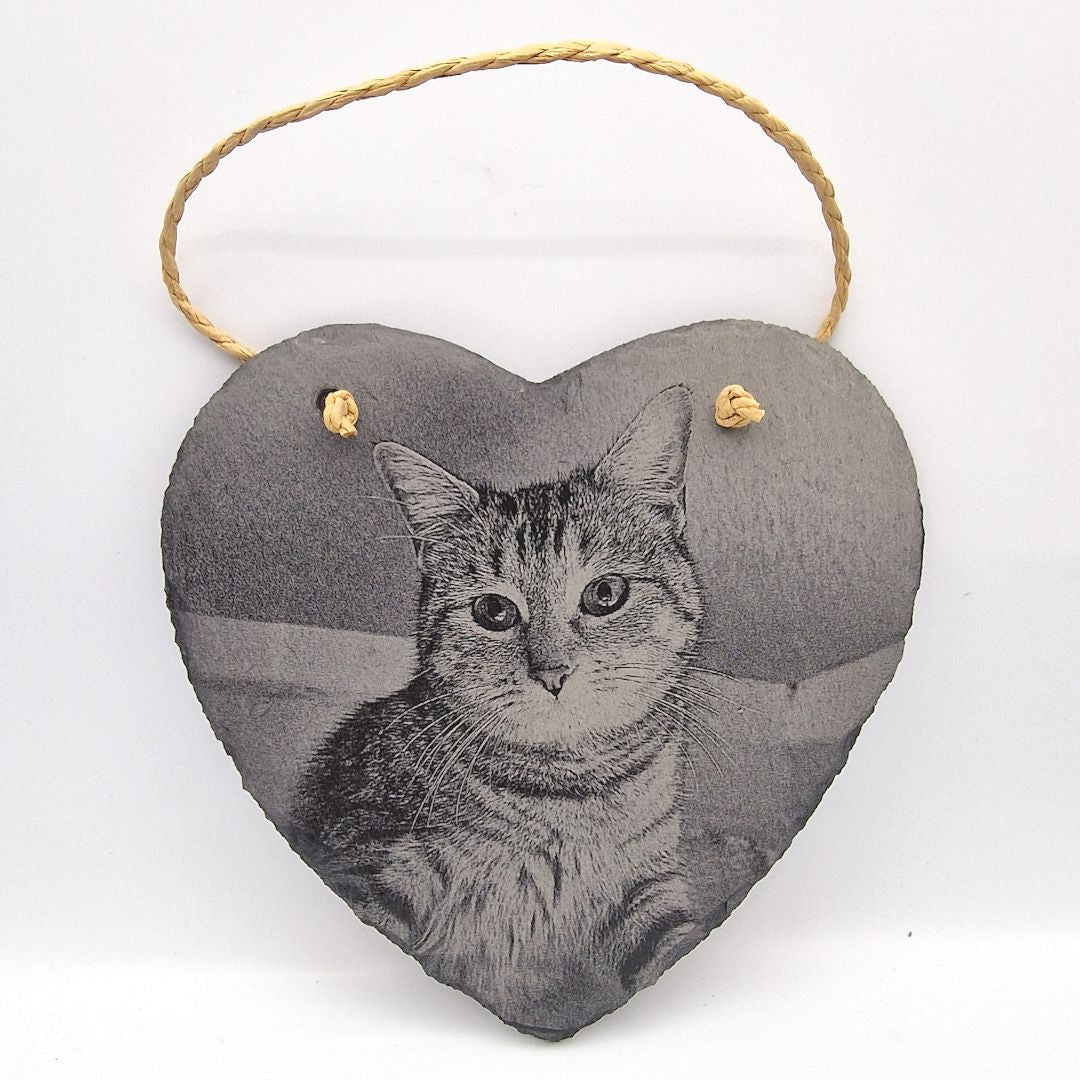 Personalised Laser Engraved Heart Shaped Slate - 15 x 15cm  - Cat Example 5