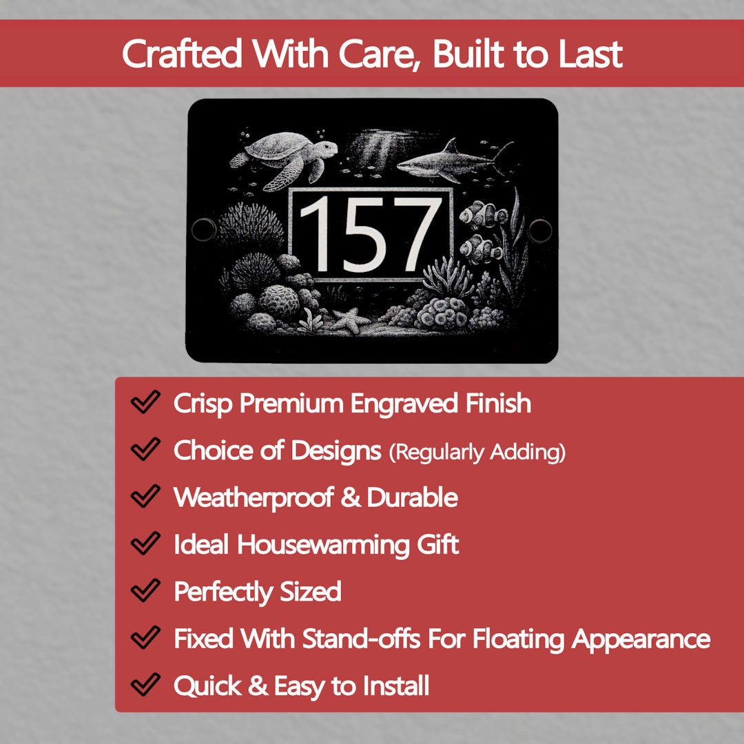 Great barrier reef underwater house number sign - key features