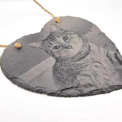 Personalised Laser Engraved Heart Shaped Slate - 15 x 15cm  - Cat Example 2