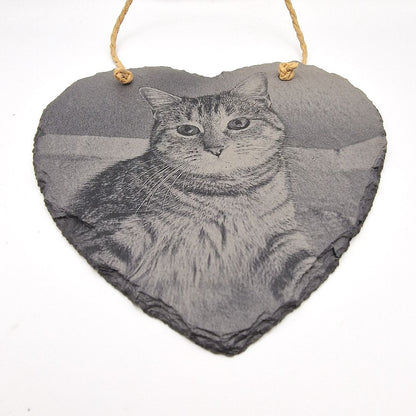 Personalised Laser Engraved Heart Shaped Slate - 15 x 15cm  - Cat Example 3