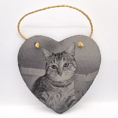 Personalised Laser Engraved Heart Shaped Slate - 15 x 15cm  - Cat Example 5