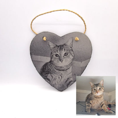 Personalised Laser Engraved Heart Shaped Slate - 15 x 15cm  - Cat Example 