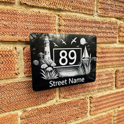 Personalised Engraved Acrylic Lighthouse House Number Sign