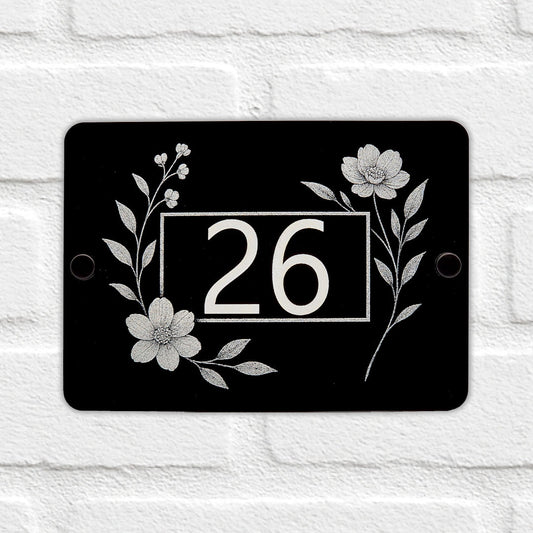 Engraved Elegant Floral House Number Sign with Side Blooms
