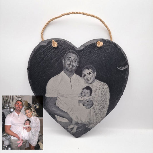Personalised Laser Engraved Heart Shaped Slate - 24.5 x 24.5cm - Family Photo