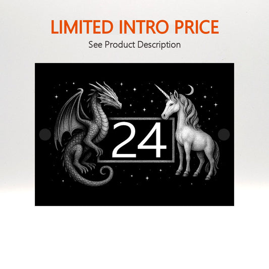 Engraved Mythical Dragon & Unicorn House Number Sign - Black Acrylic with Stand-Offs