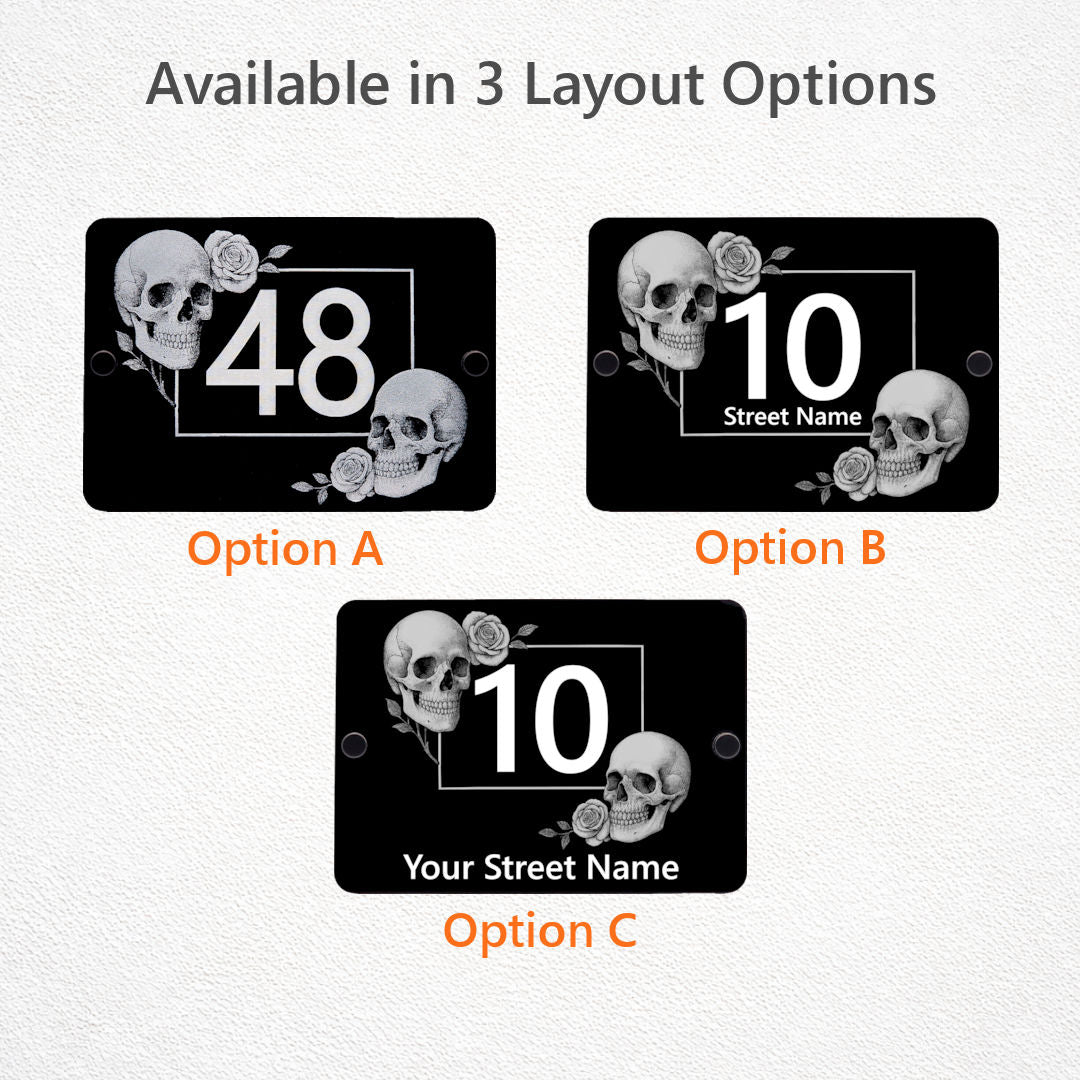 Personalised Engraved Acrylic Skulls and Roses House Number Sign