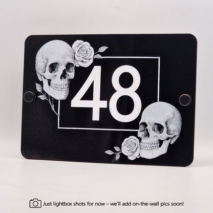 Personalised Engraved Acrylic Skulls and Roses House Number Sign