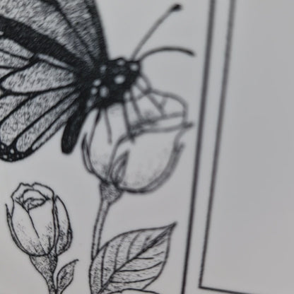 Butterfly & Rose Vine House Number Sign – Laser Engraved into White Acrylic - VIDEO Panning the Door Sign